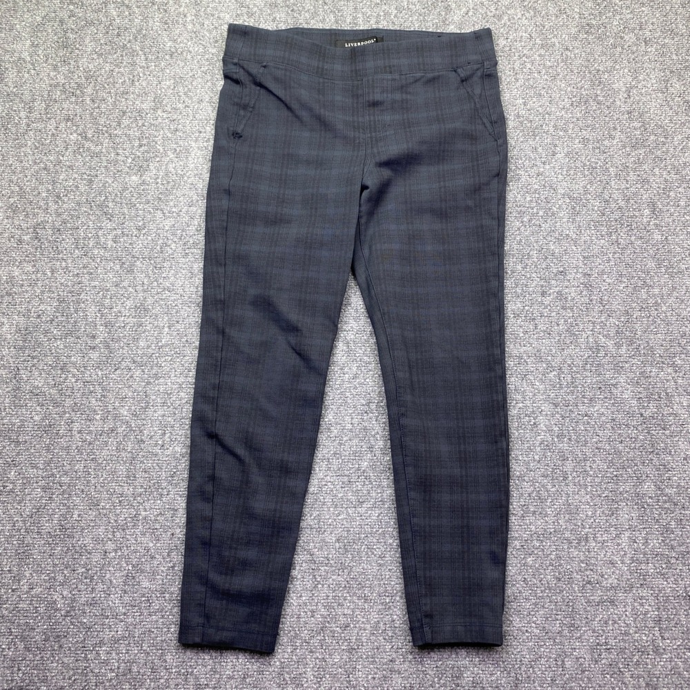 Liverpool Petite 6/28 Blue Black Plaid Pull On Skinny Trousers Pants Preppy